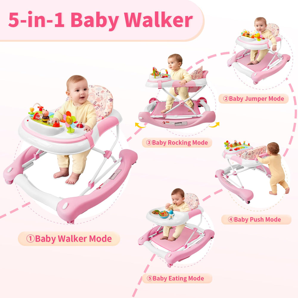 Lerrutue baby walker with music tray engages babies with melodies.