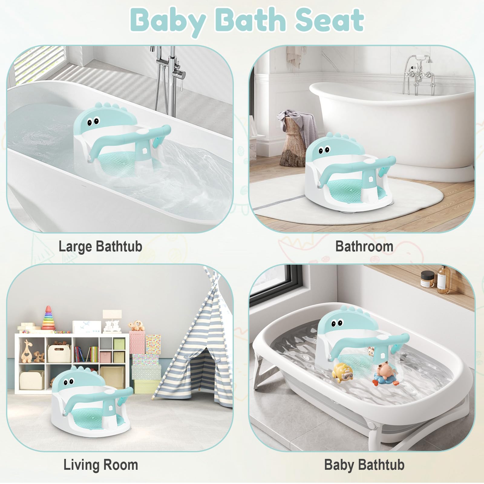 Lerrutue bath seat features a fun sand table for distraction