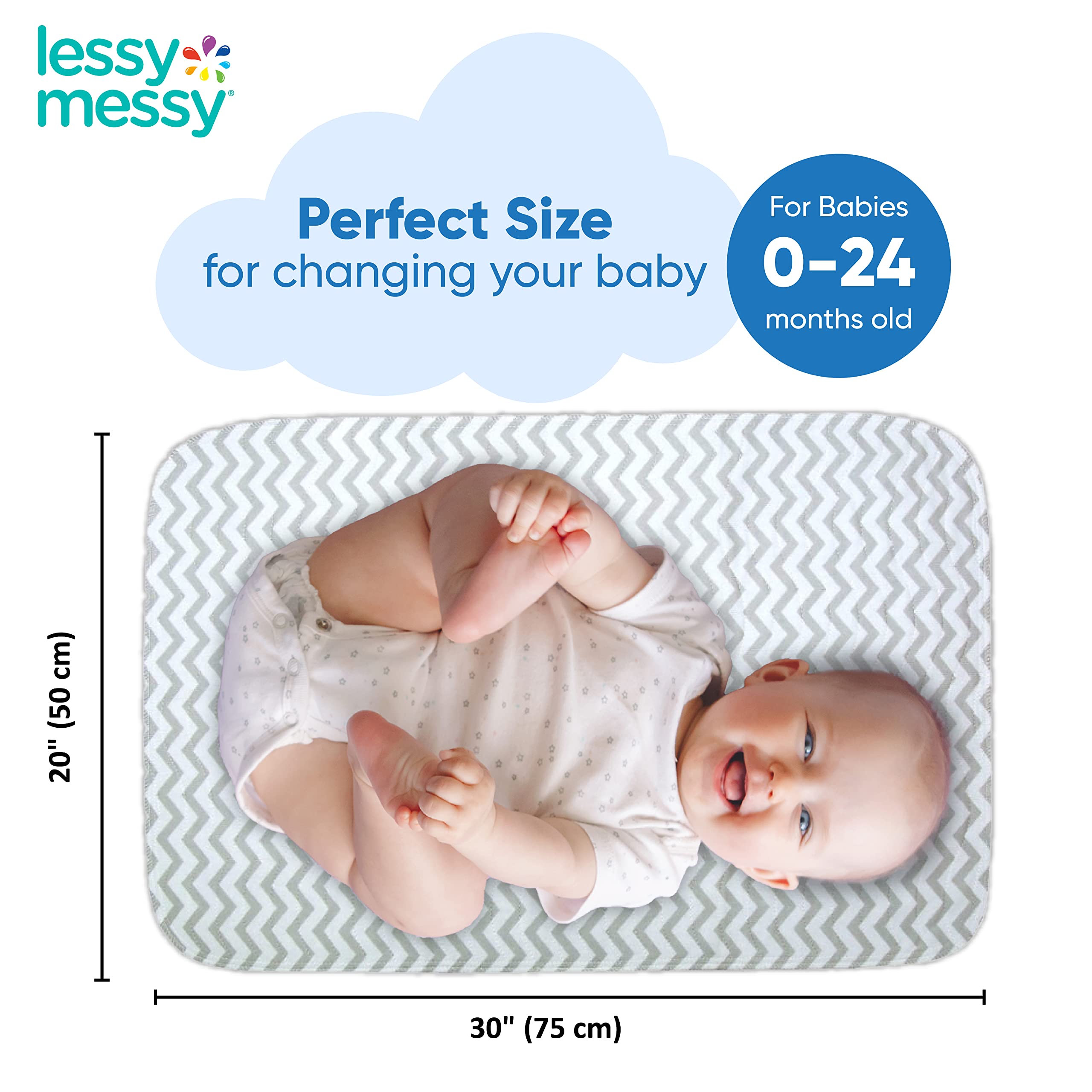 Lessy Messy machine-washable changing mat grey, easy to clean after messes.