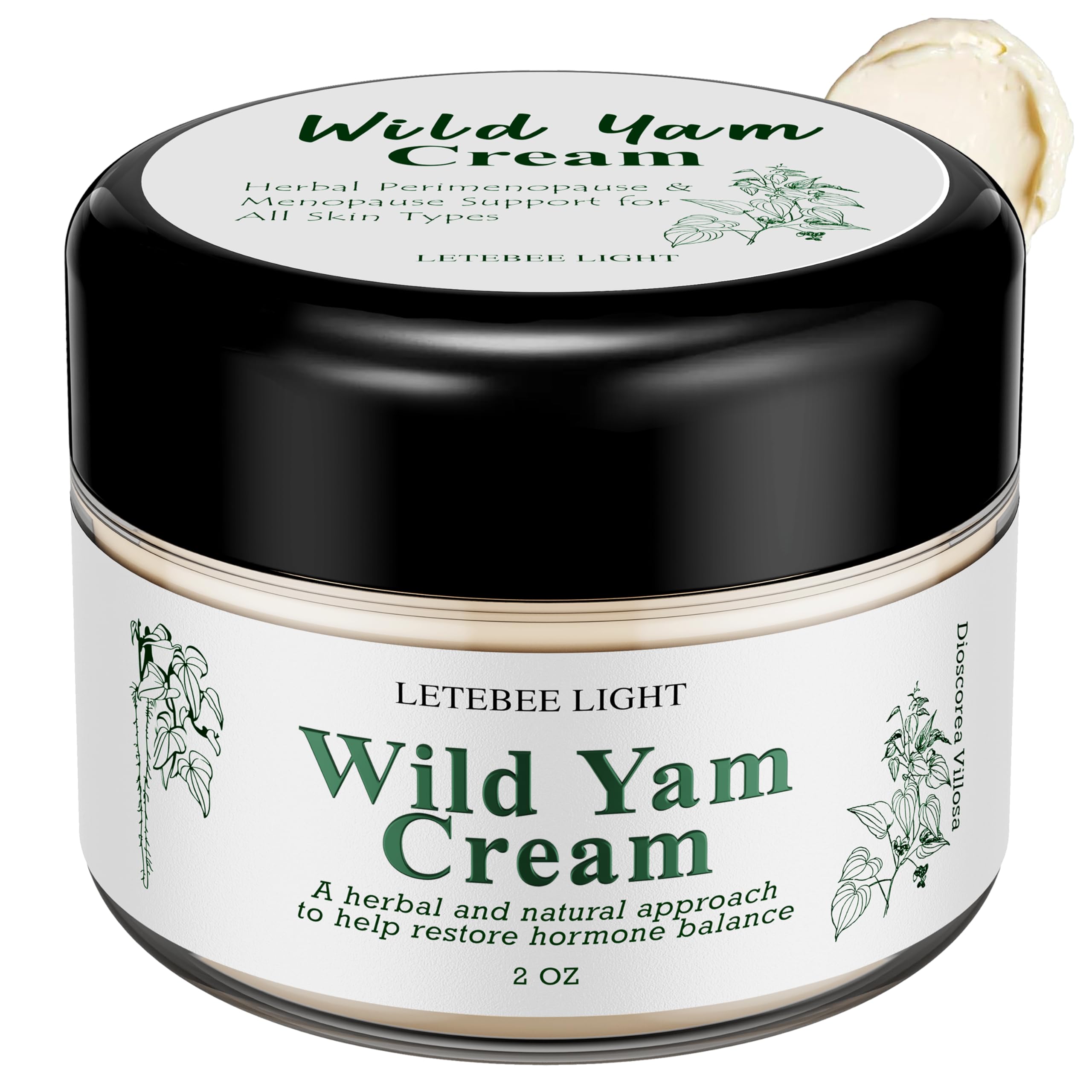 Letebee Light Wild Yam Cream bottle shows the product and label, a hormone-friendly option for hot flash support.