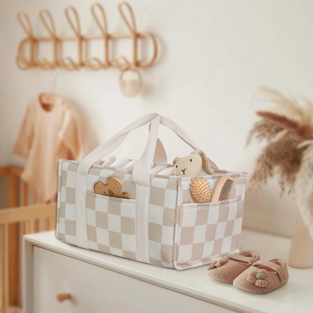 Lethooly diaper caddy with removable dividers showing customizable compartments.