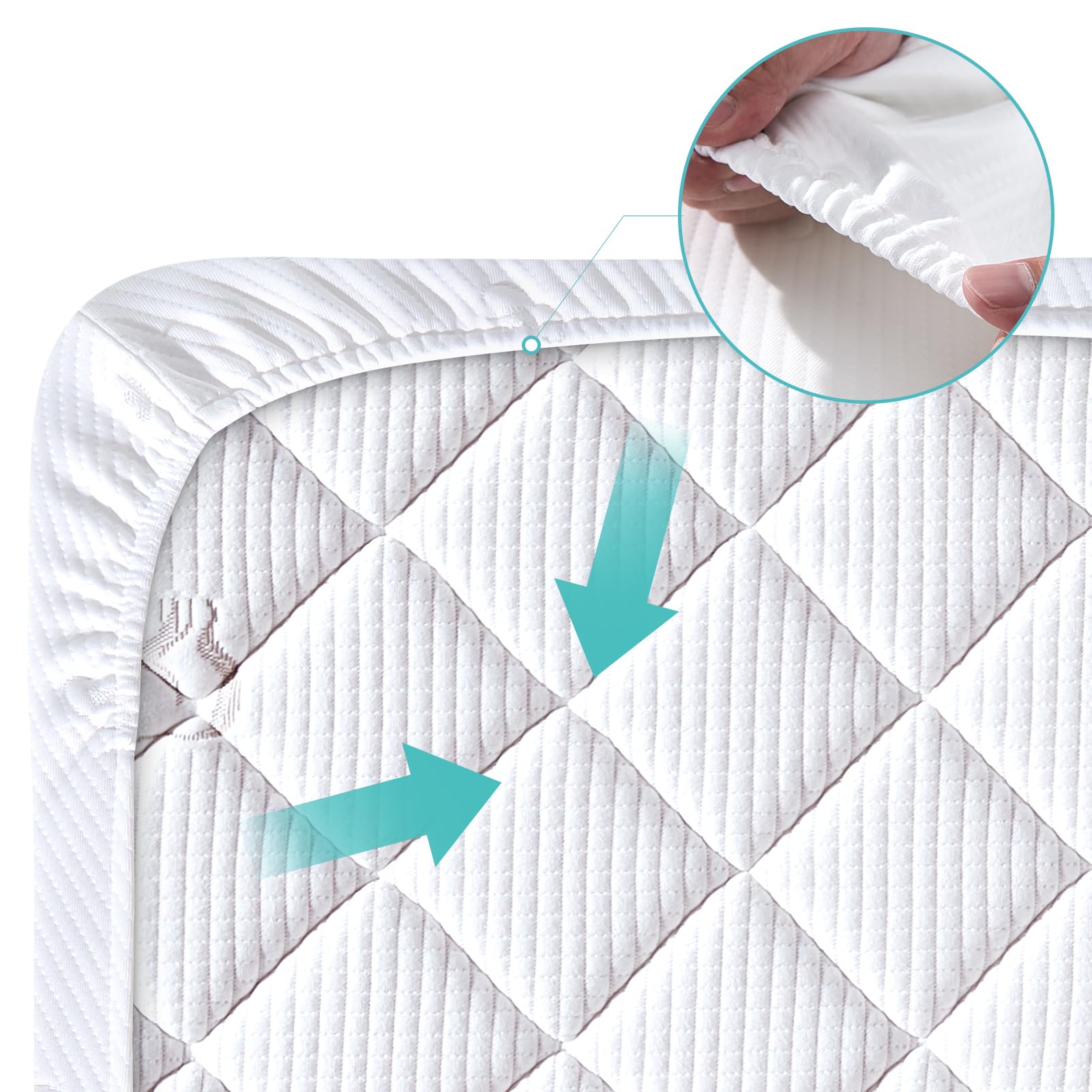 Letmxiu deep skirt elastic fit keeps protector in place on crib mattress.