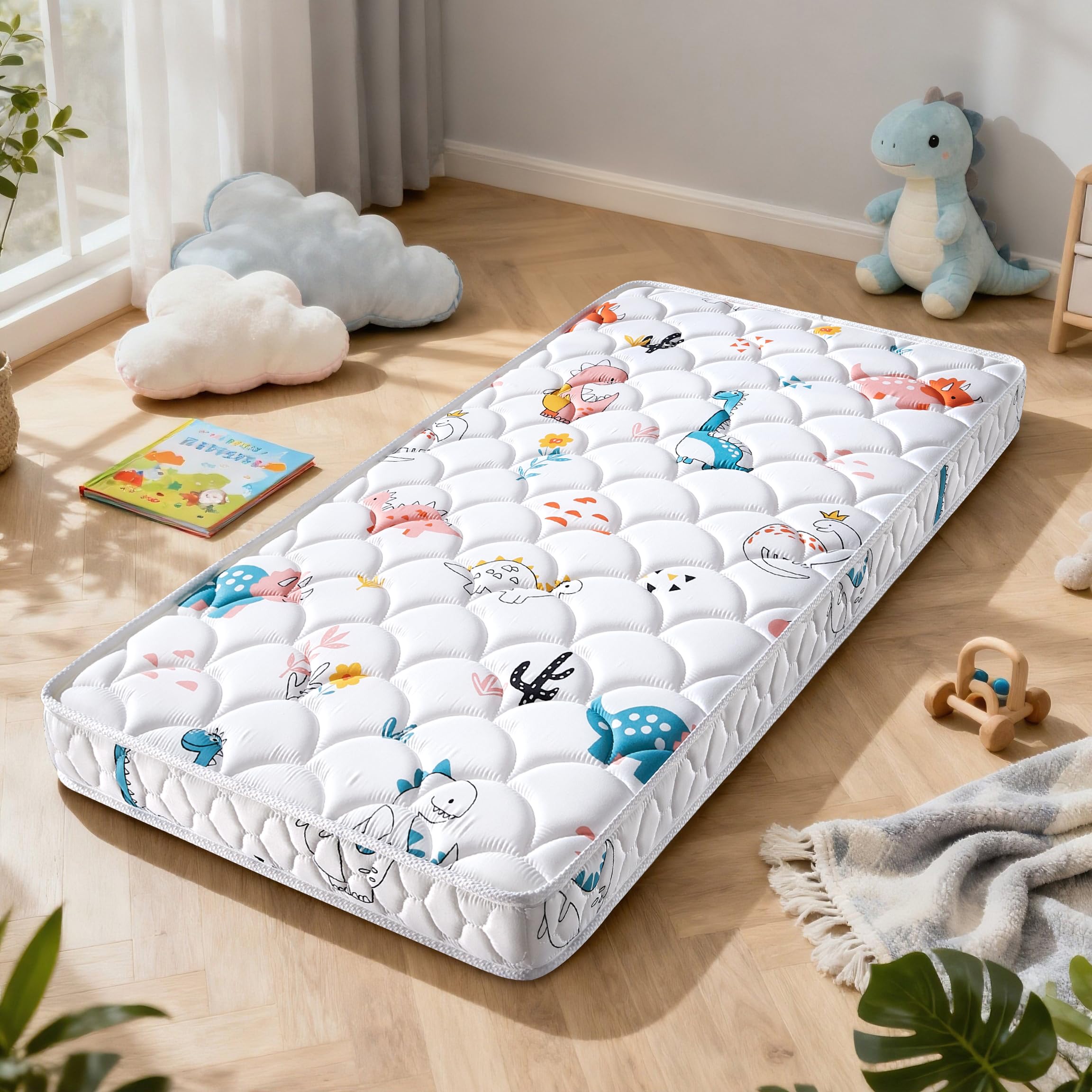 Letmxiu crib mattress side view highlights sturdy high-density foam core.