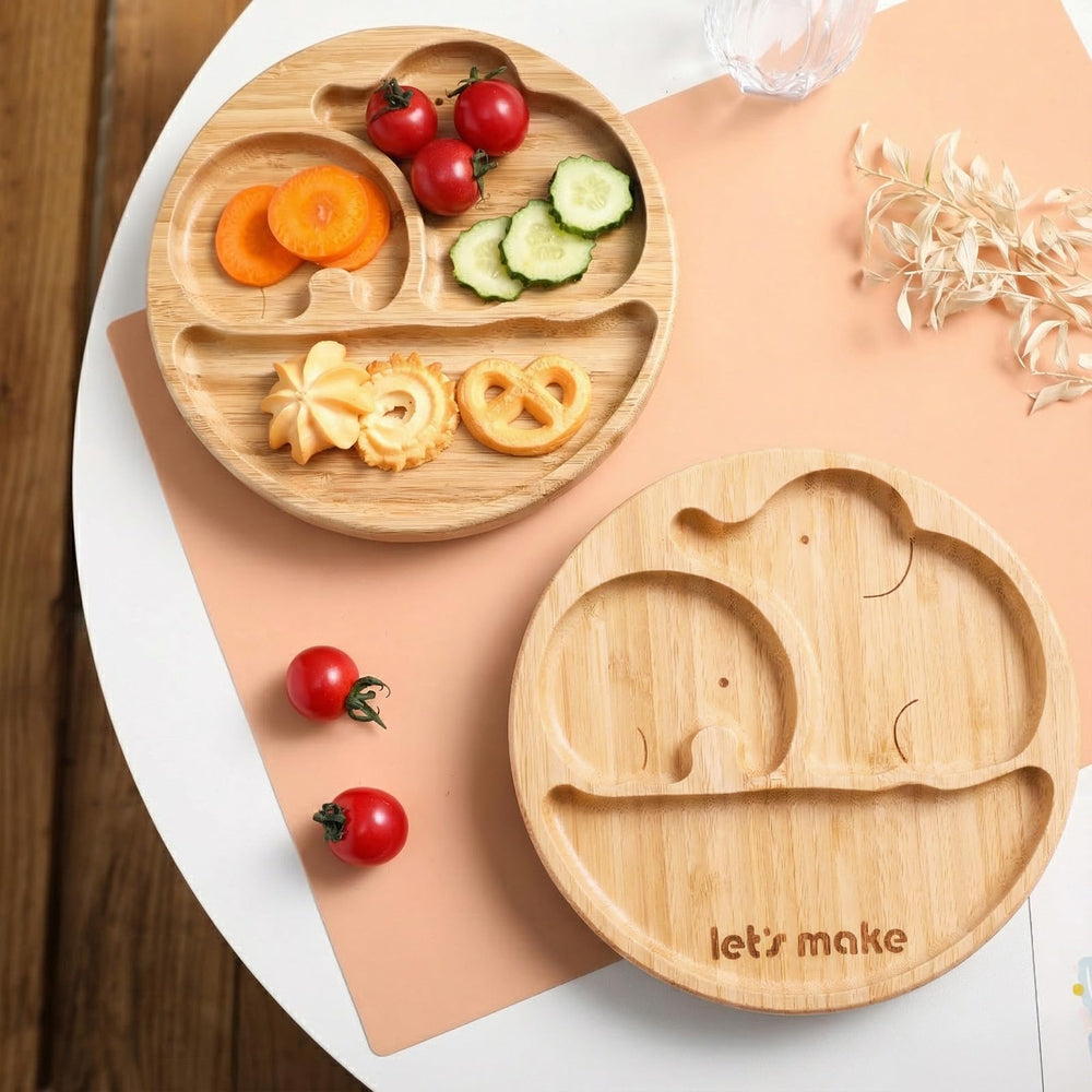 let's make bamboo divided plate highlighting five compartments for balanced portions