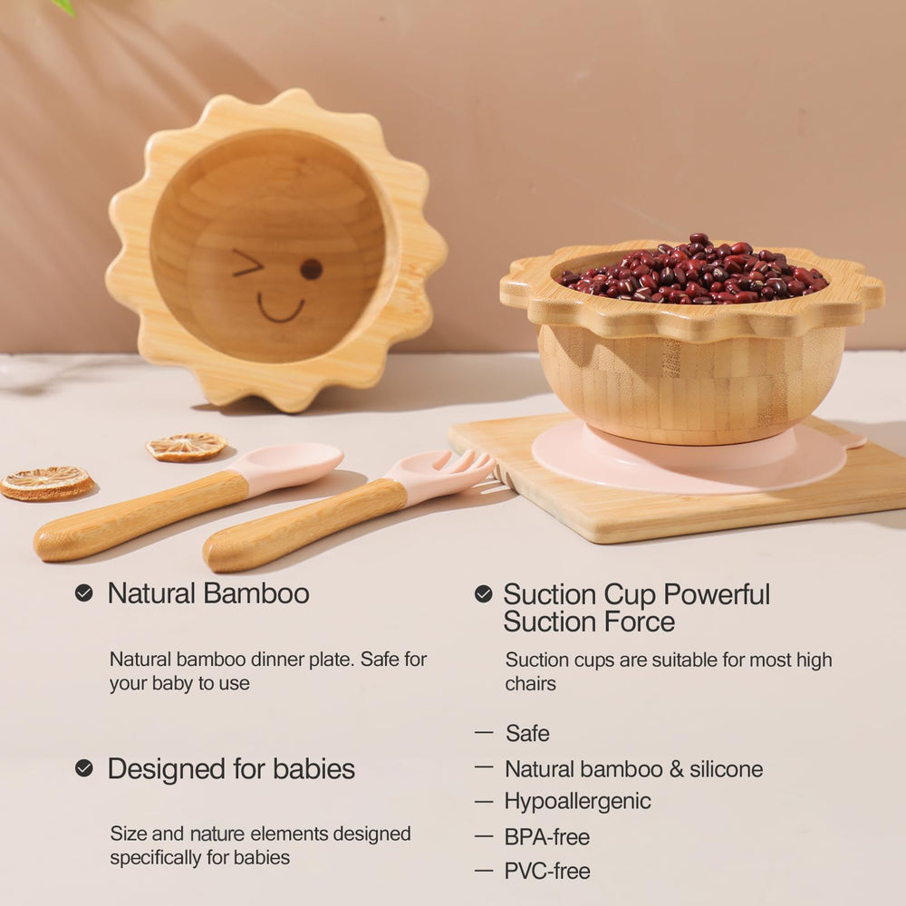 let's make bamboo plate set with divided sections supports self-feeding