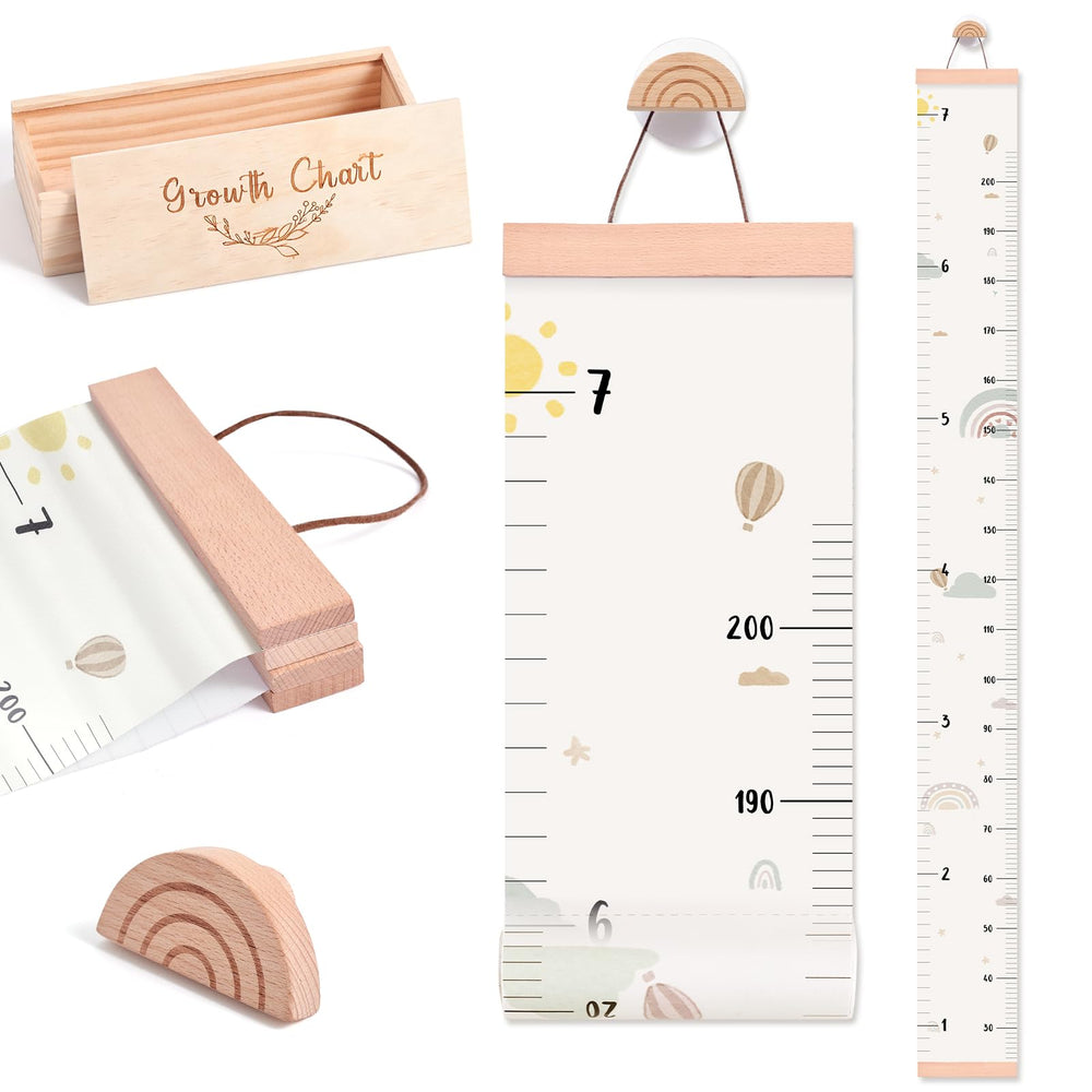 lets-make growth chart wall 7ft with keepsake box and hook for height tracking