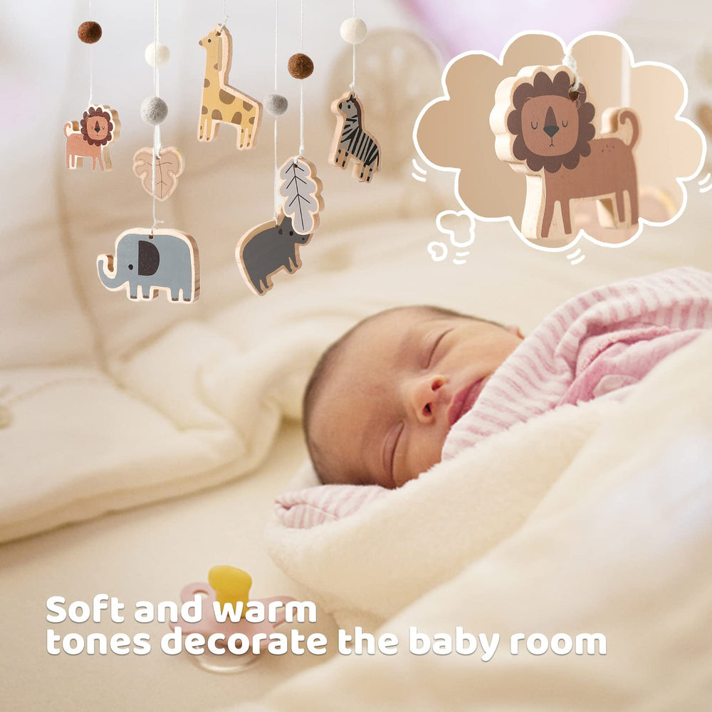 Let's Make jungle animals ceiling mobile suitable for crib or nursery decor.