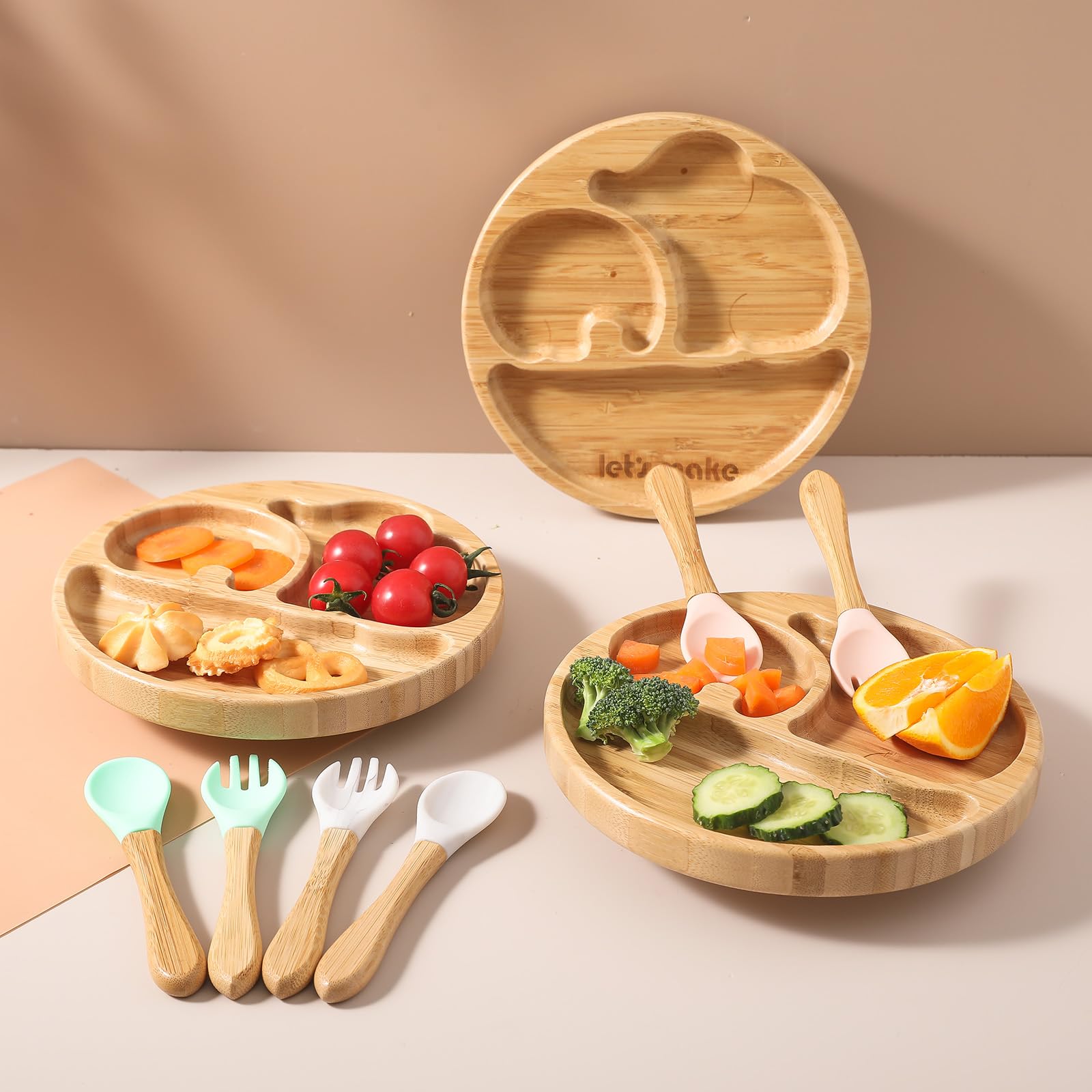 let's make suction bottom shown securing a plate to a surface for mess-free meals
