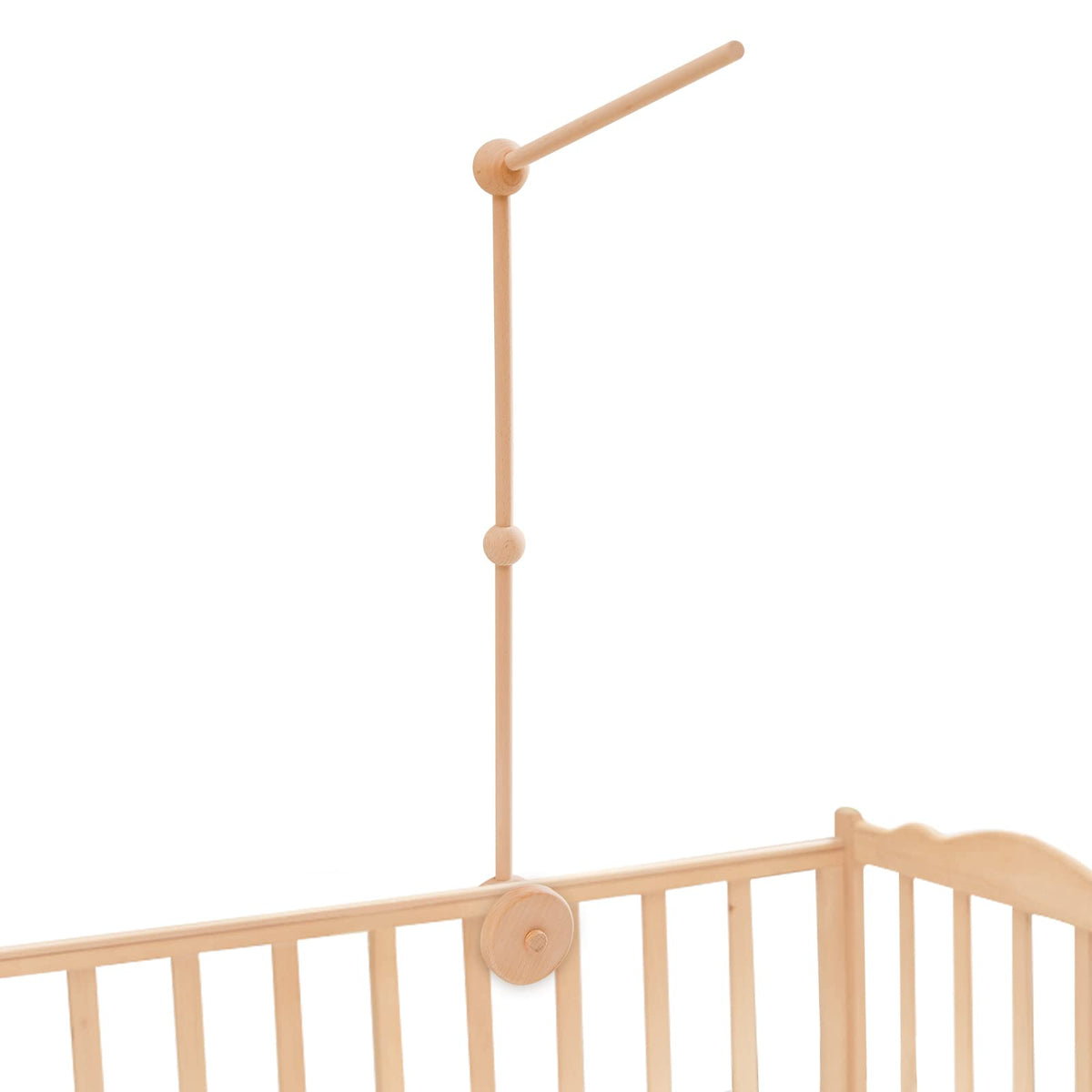 Let s Make updated wooden mobile arm attached to crib for secure hanging