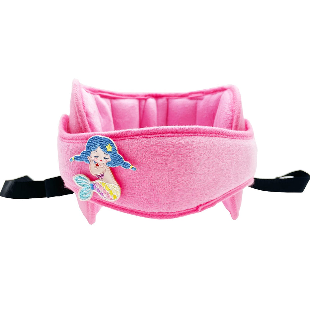 LET TON car-seat head support in pink mermaid pattern offers comfy nap time on car trips.