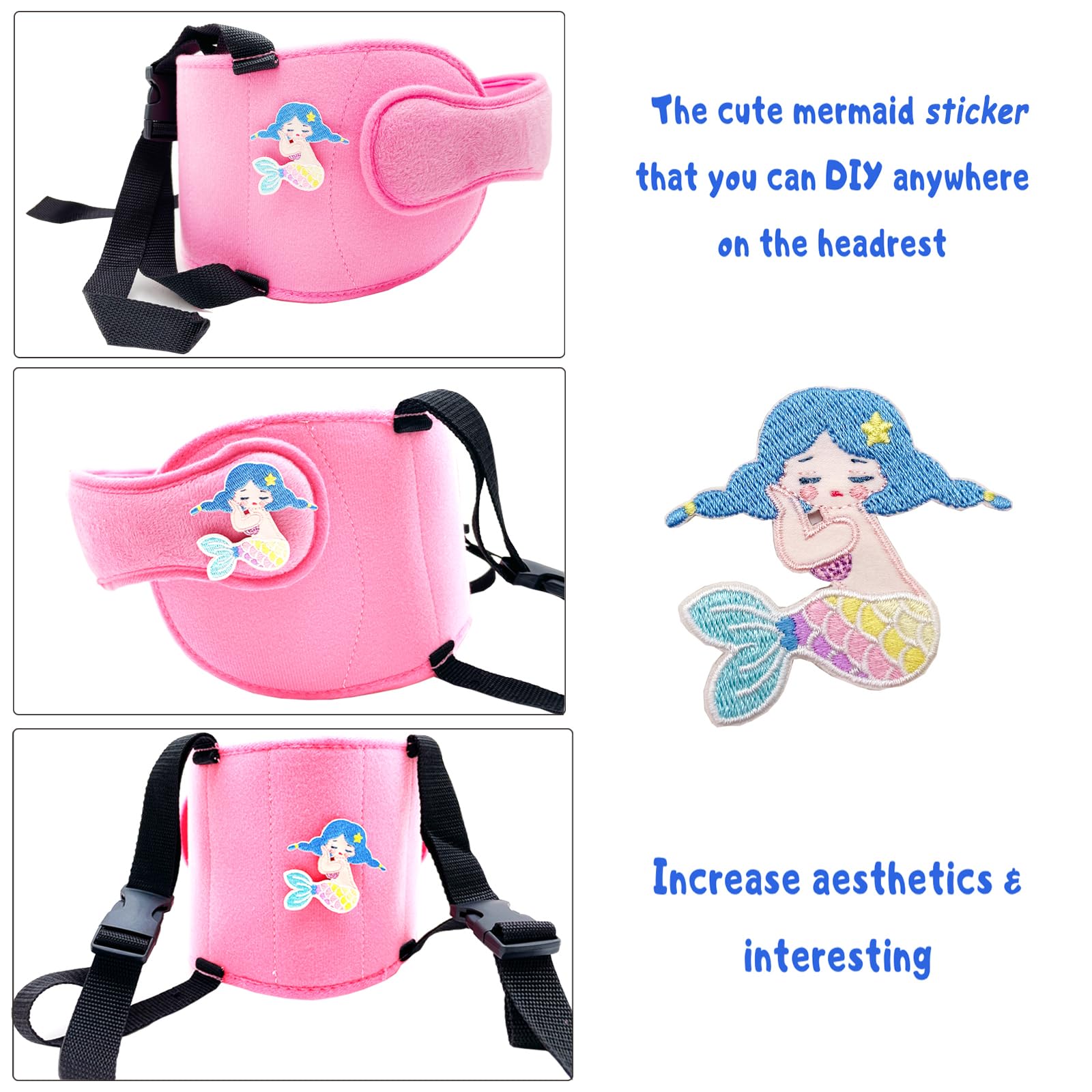 LETTON mermaid velcro sticker decor to personalize headrest and engage kids.