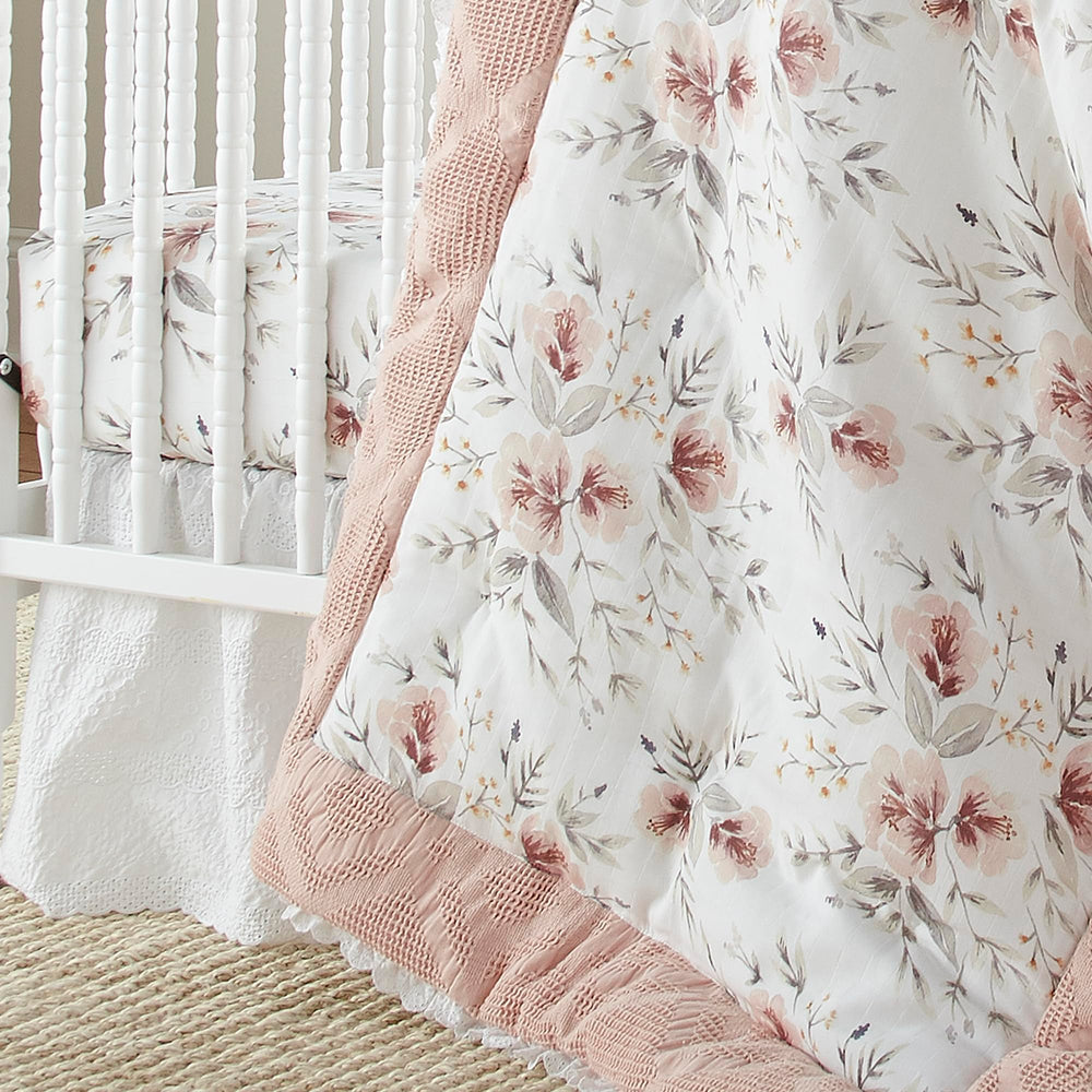 Levtex Baby Adeline crib fitted sheet in 100% cotton provides a snug, secure fit.
