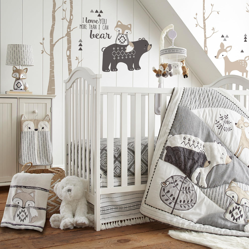 Levtex Baby Bailey charcoal taupe white striped plush blanket complements any nursery.