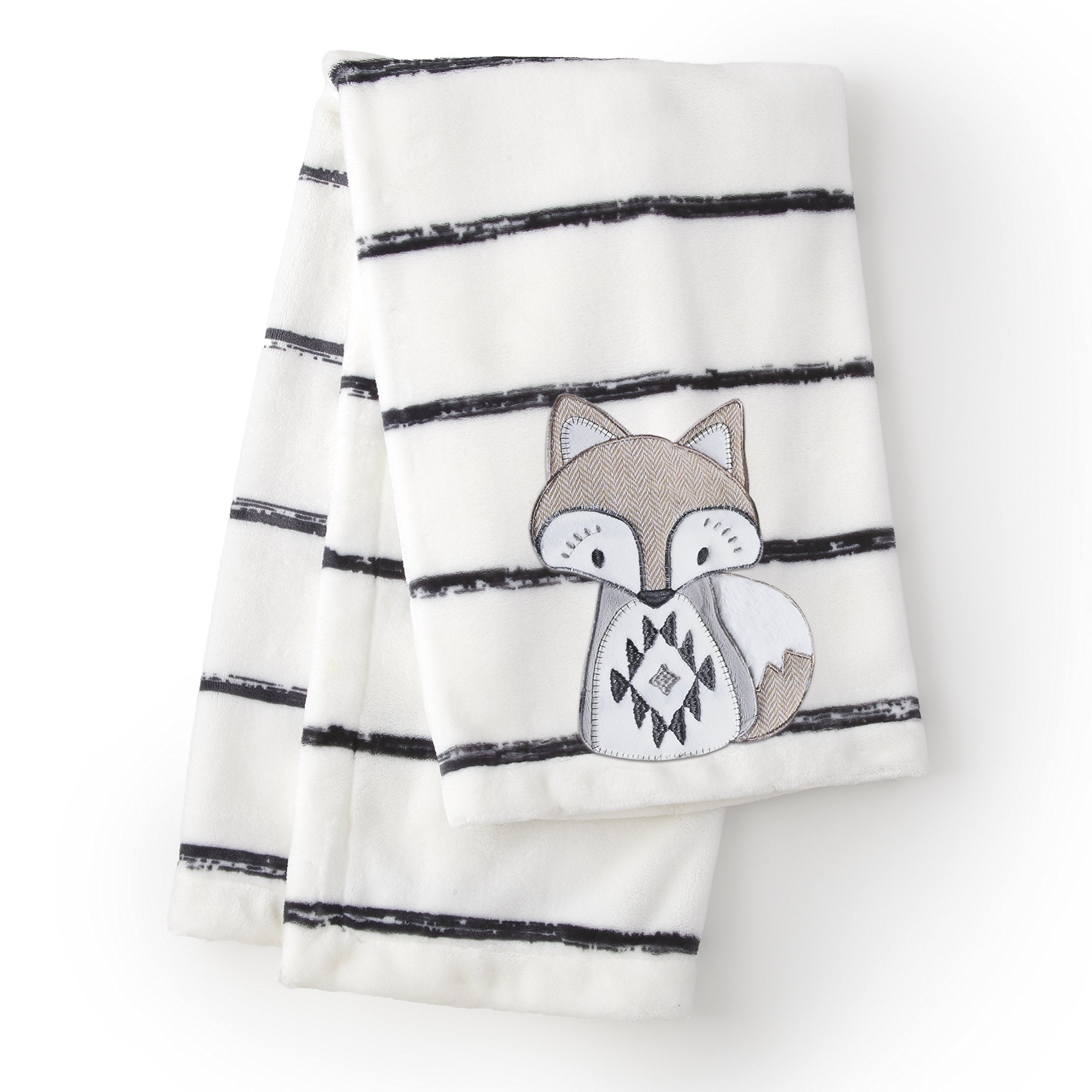 Levtex Baby Bailey fox appliqued striped plush blanket for cozy bedtime snuggles.
