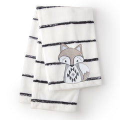 Levtex Baby Bailey fox appliqued striped plush blanket for cozy bedtime snuggles.