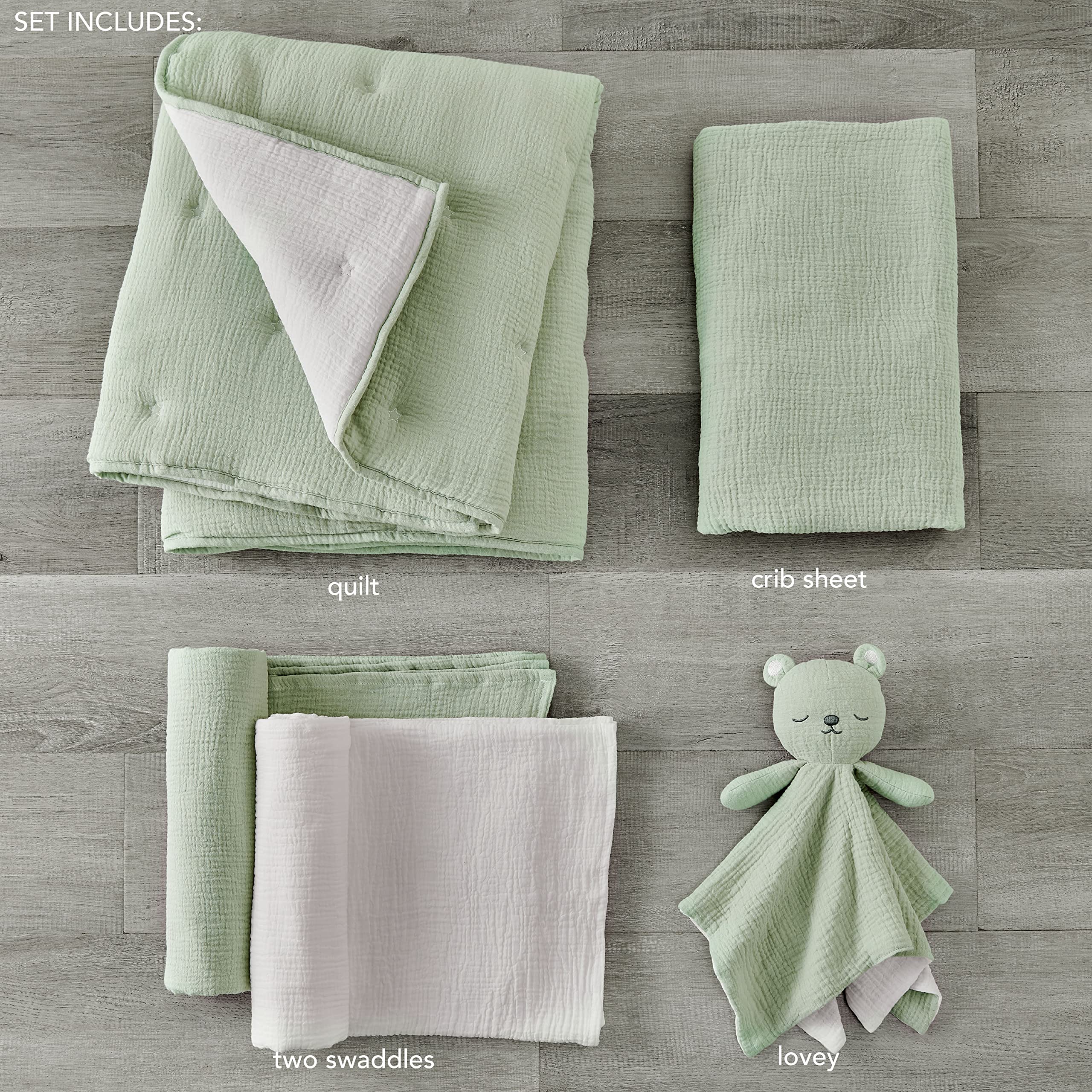 Levtex Baby Cloud Muslin Crib Set sage stars fitted sheet for snug mattress fit