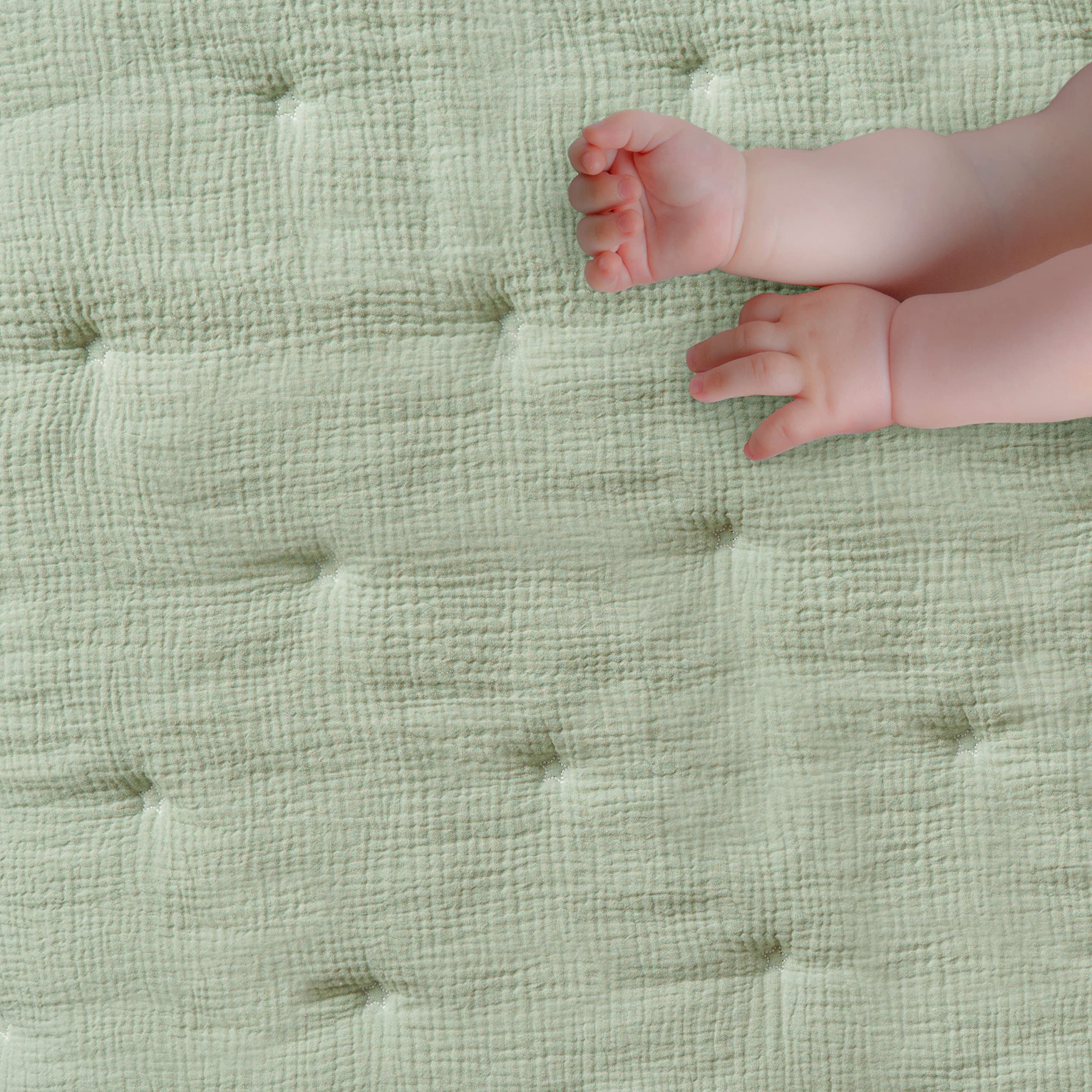 Levtex Baby Cloud Muslin Crib Set sage and white swaddle one promotes calm soothing
