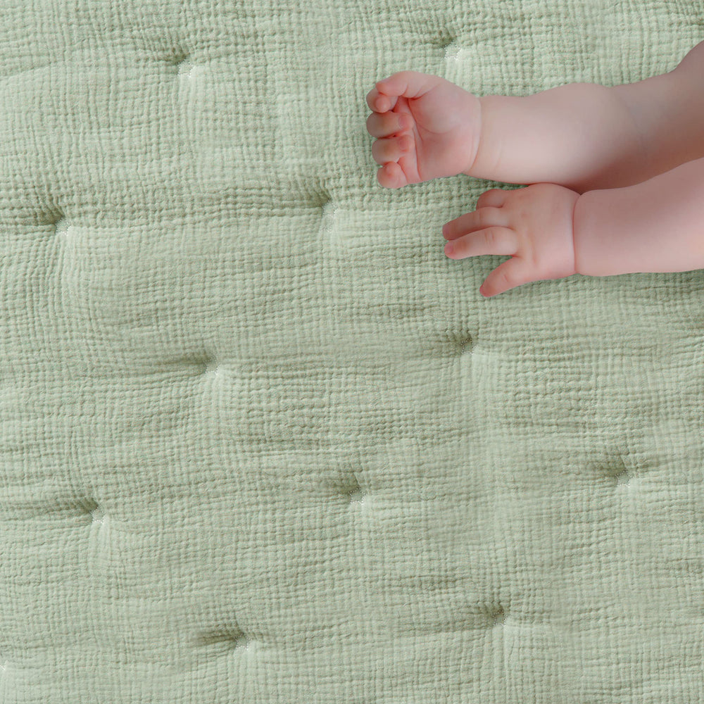 Levtex Baby Cloud Muslin Crib Set sage and white swaddle one promotes calm soothing