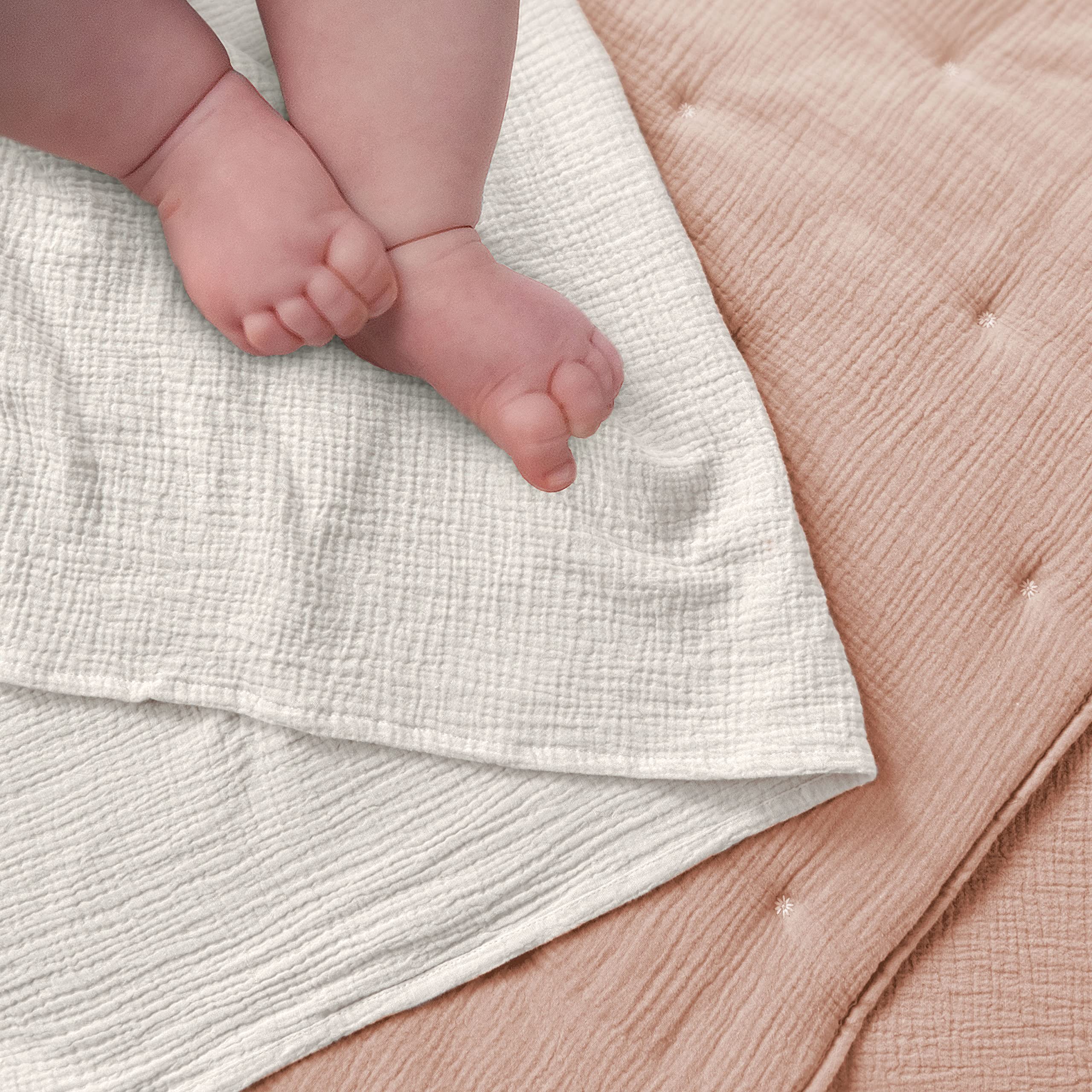 Levtex Baby Cloud Muslin Crib Set coordinates with nursery decor and dust ruffle.