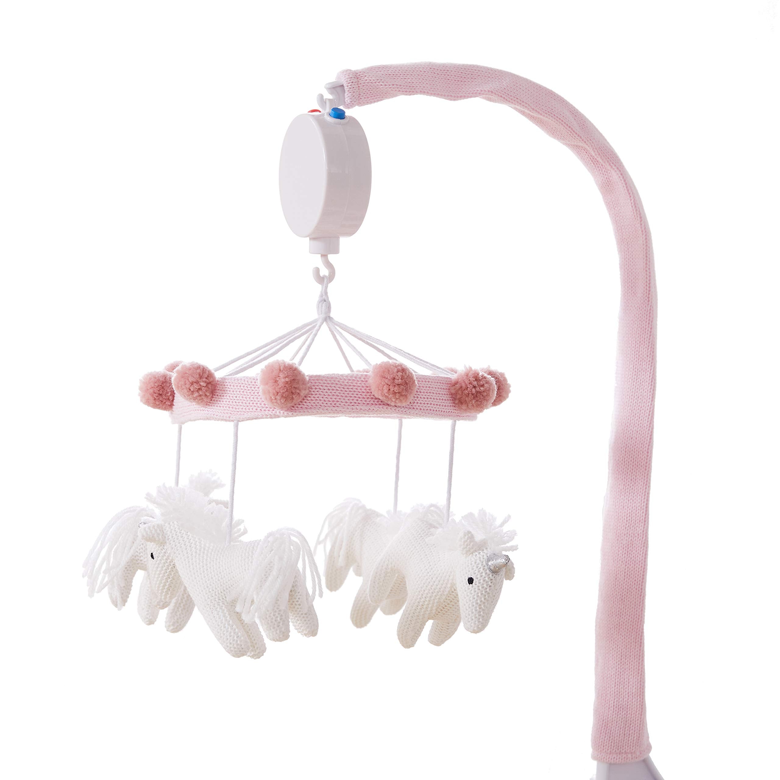 Levtex Baby Colette mobile with knit unicorns enhances nursery decor and baby visual stimulation