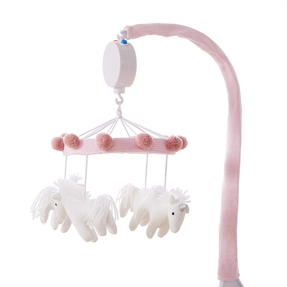 Levtex Baby Colette mobile with knit unicorns enhances nursery decor and baby visual stimulation