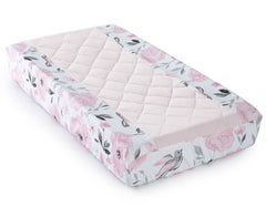 Levtex Baby Elise changing pad cover with floral birds in pink, grey, white enhances nursery decor.