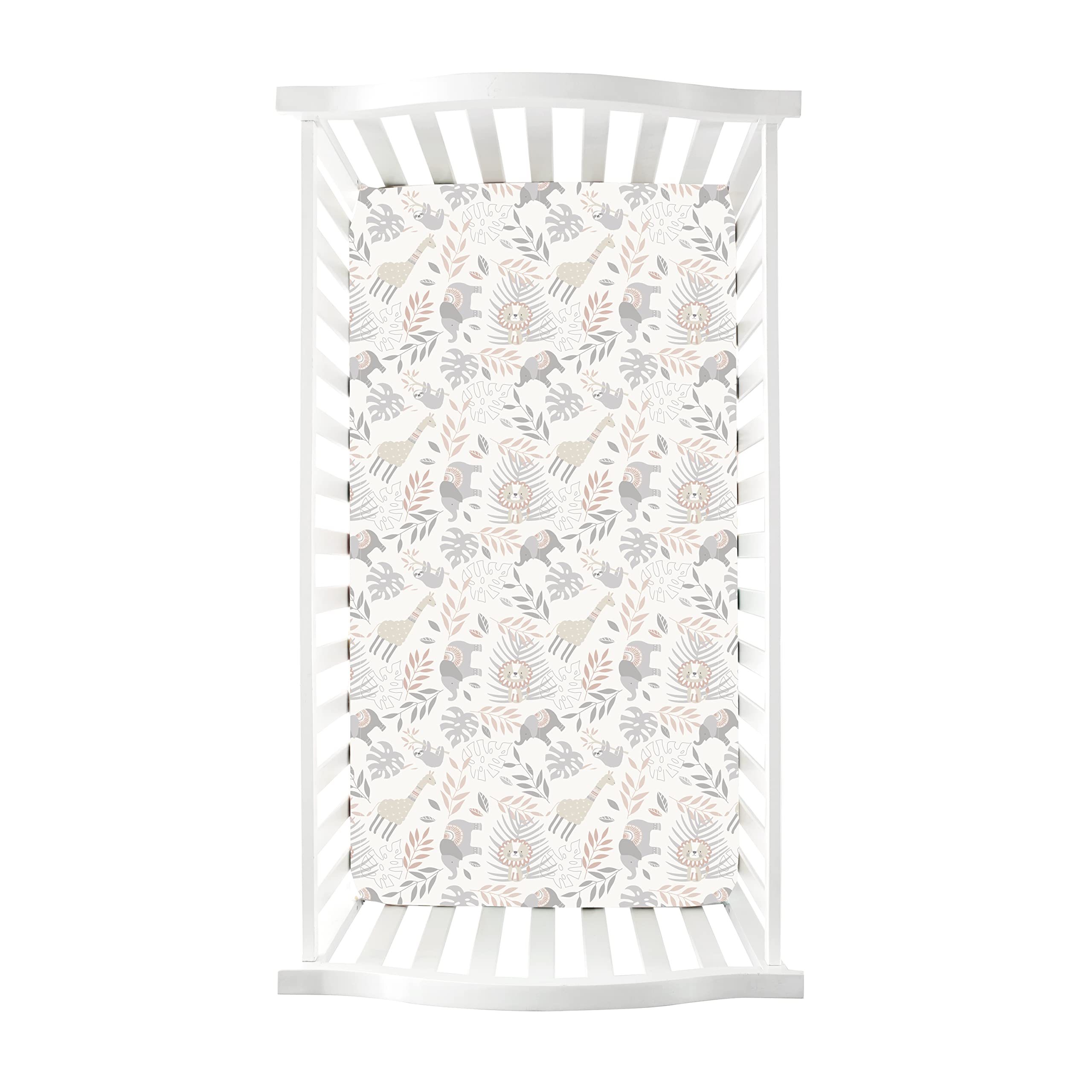 Levtex Baby Imani sheet with leaves and sloths adds playful charm while staying snug on standard mattresses