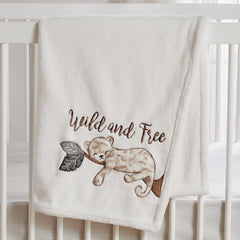 Levtex Baby Serengeti cream plush blanket highlights soft texture and easy daily care.