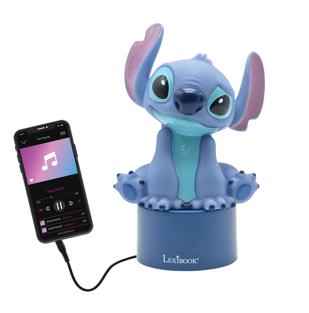 LEXiBOOK Stitch nightlight includes a double AUX-in cable for easy playback.