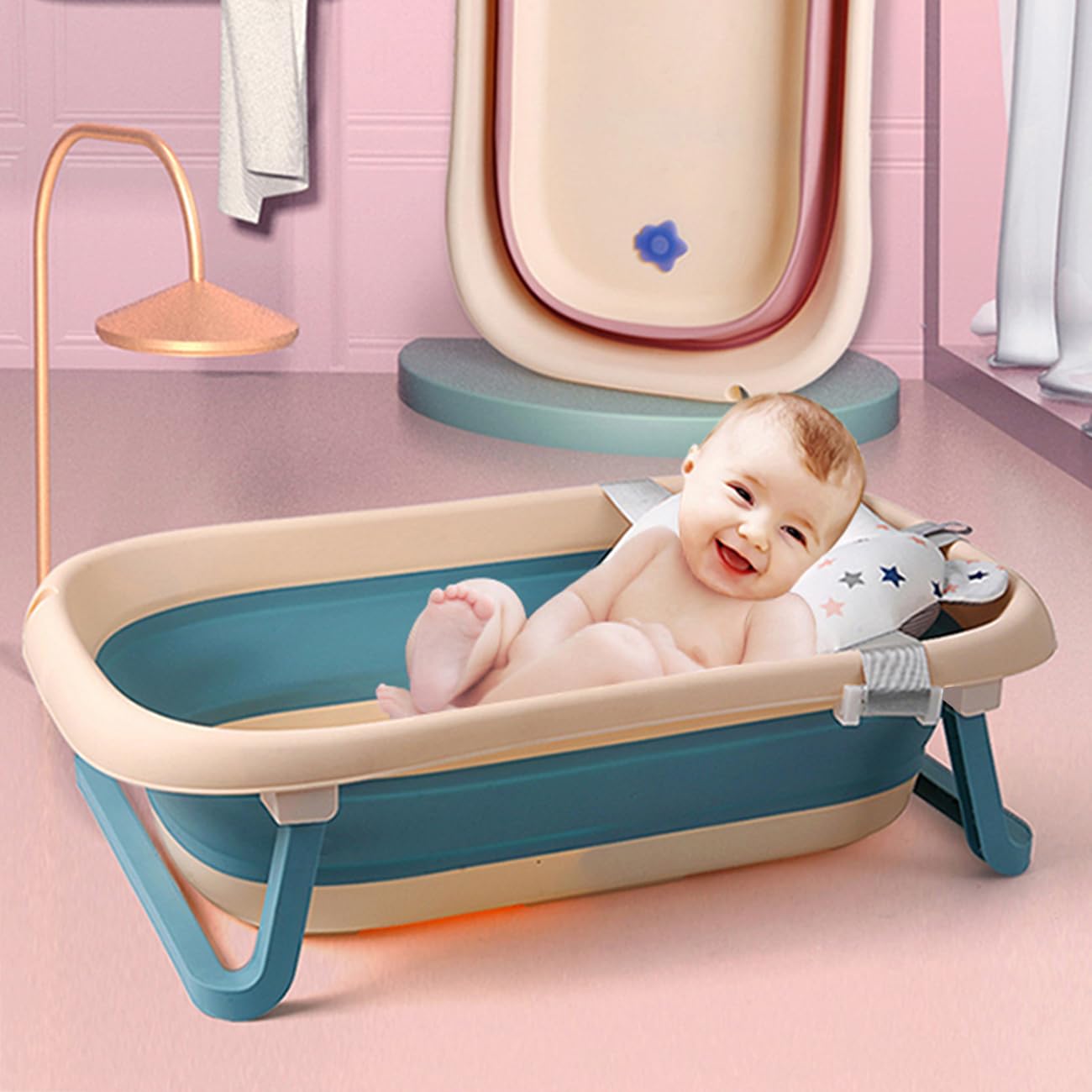 LEXIW collapsible bathtub with drain hole for easy water removal.