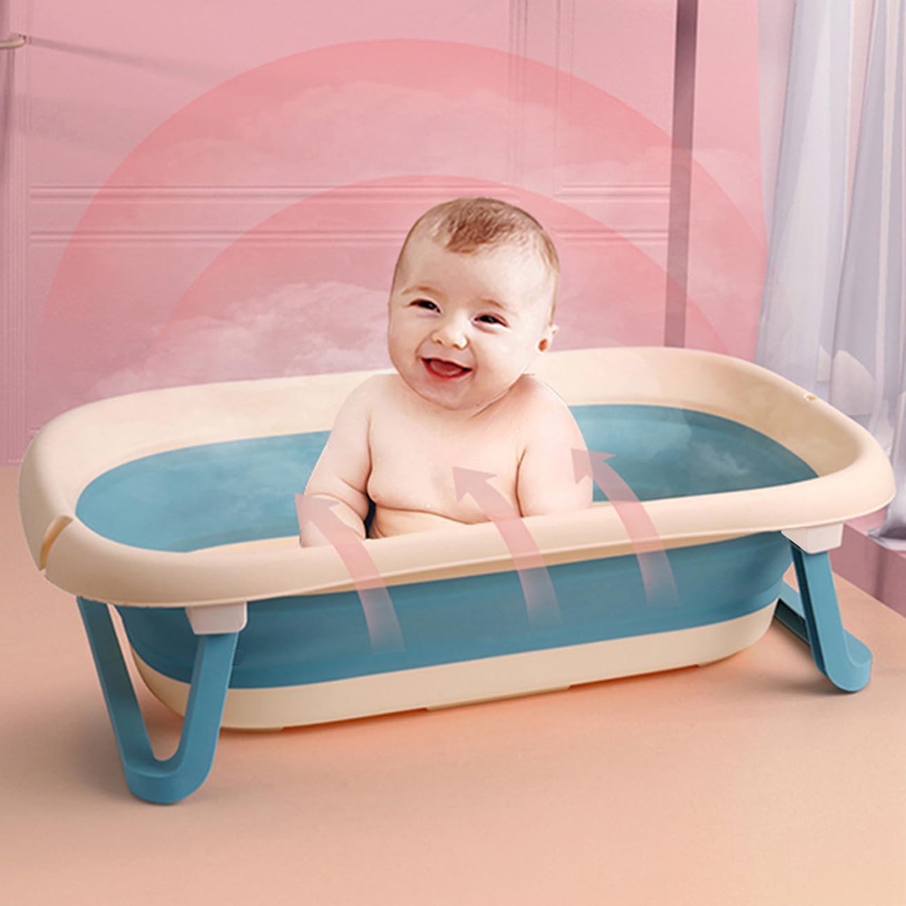 LEXIW foldable bathtub shown in compact folded form for travel.