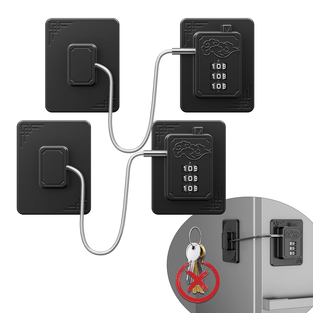 Lexng 2-pack fridge lock front view with 3-digit code enhances fridge safety