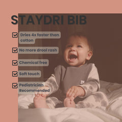 Leya & Lior StayDri bib double-layer protection against dampness.