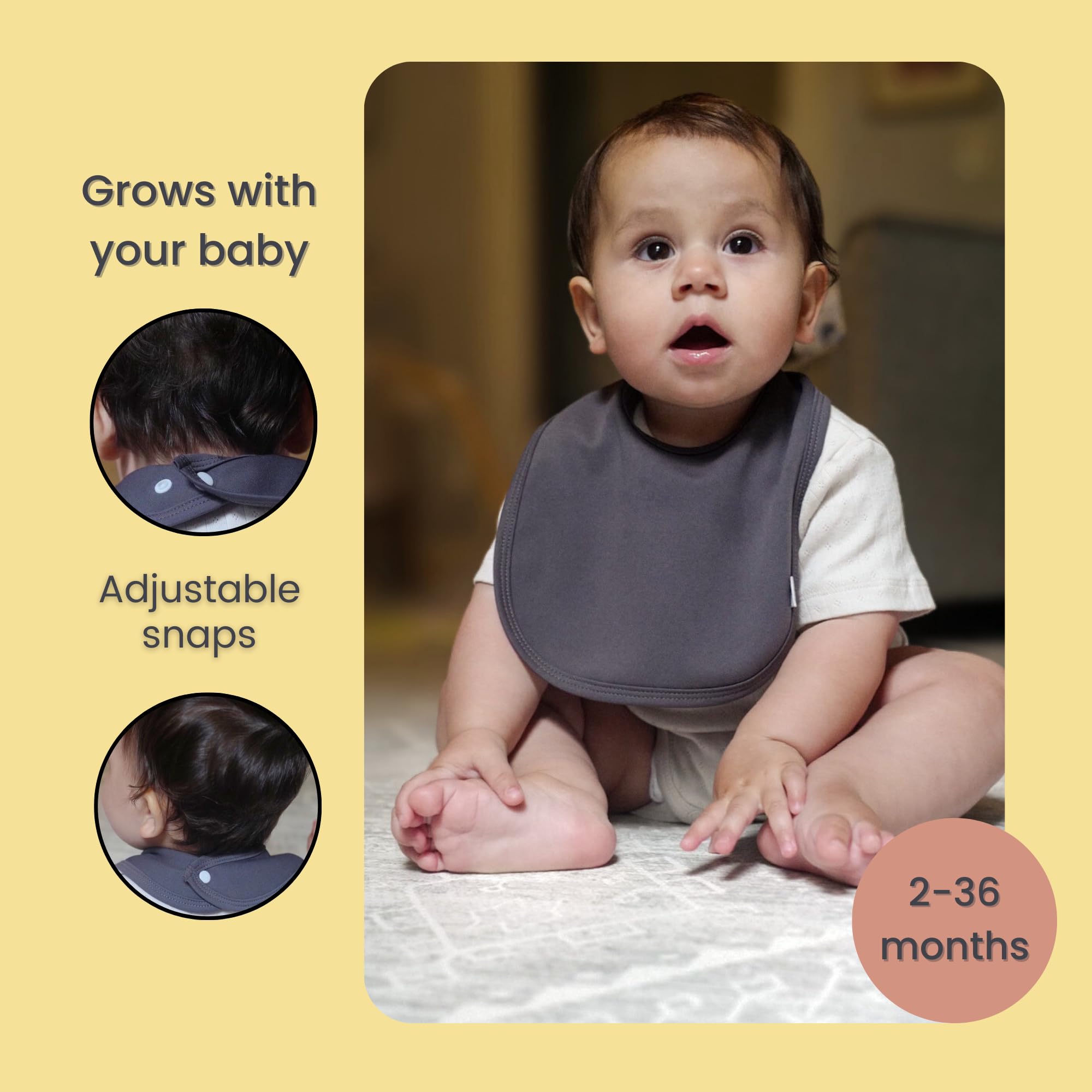 Leya & Lior StayDri bib ideal for teething and messy meals.
