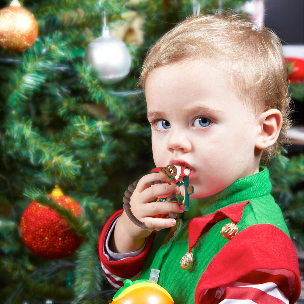 Leziazany Christmas teether set includes tree and bear shapes for teething.