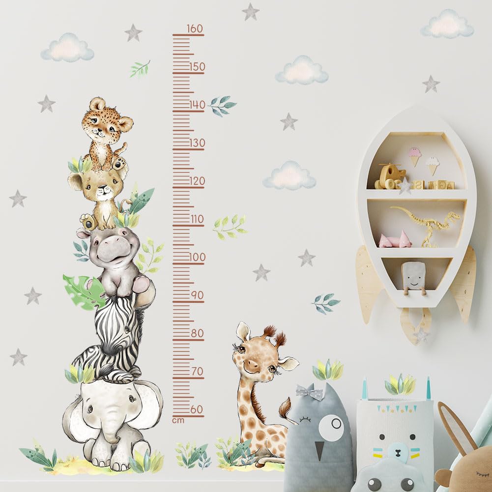 LFQZSNHD jungle height chart features giraffe and elephant for kids' room growth.