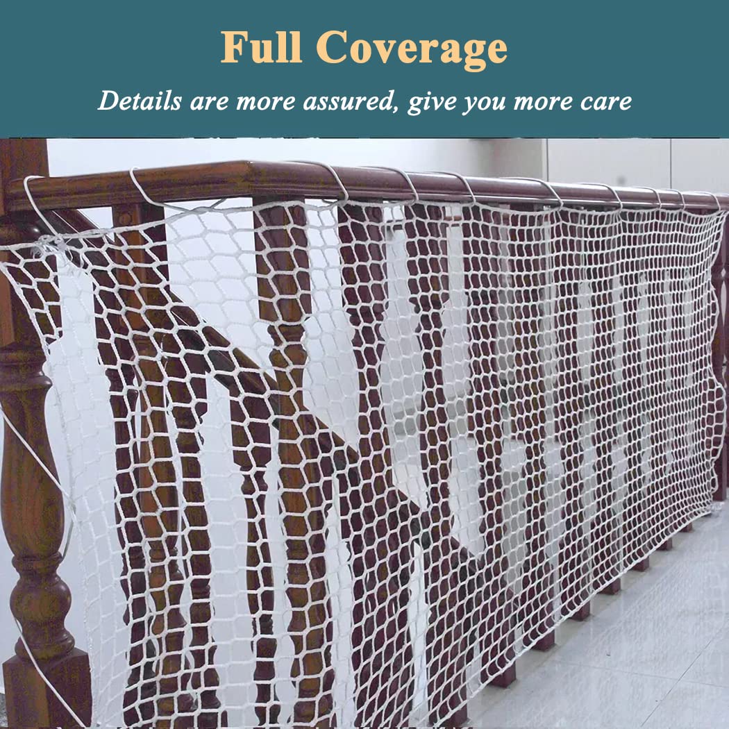 LGLFDJ knotless knot-free mesh netting with uniform weave over a stair railing