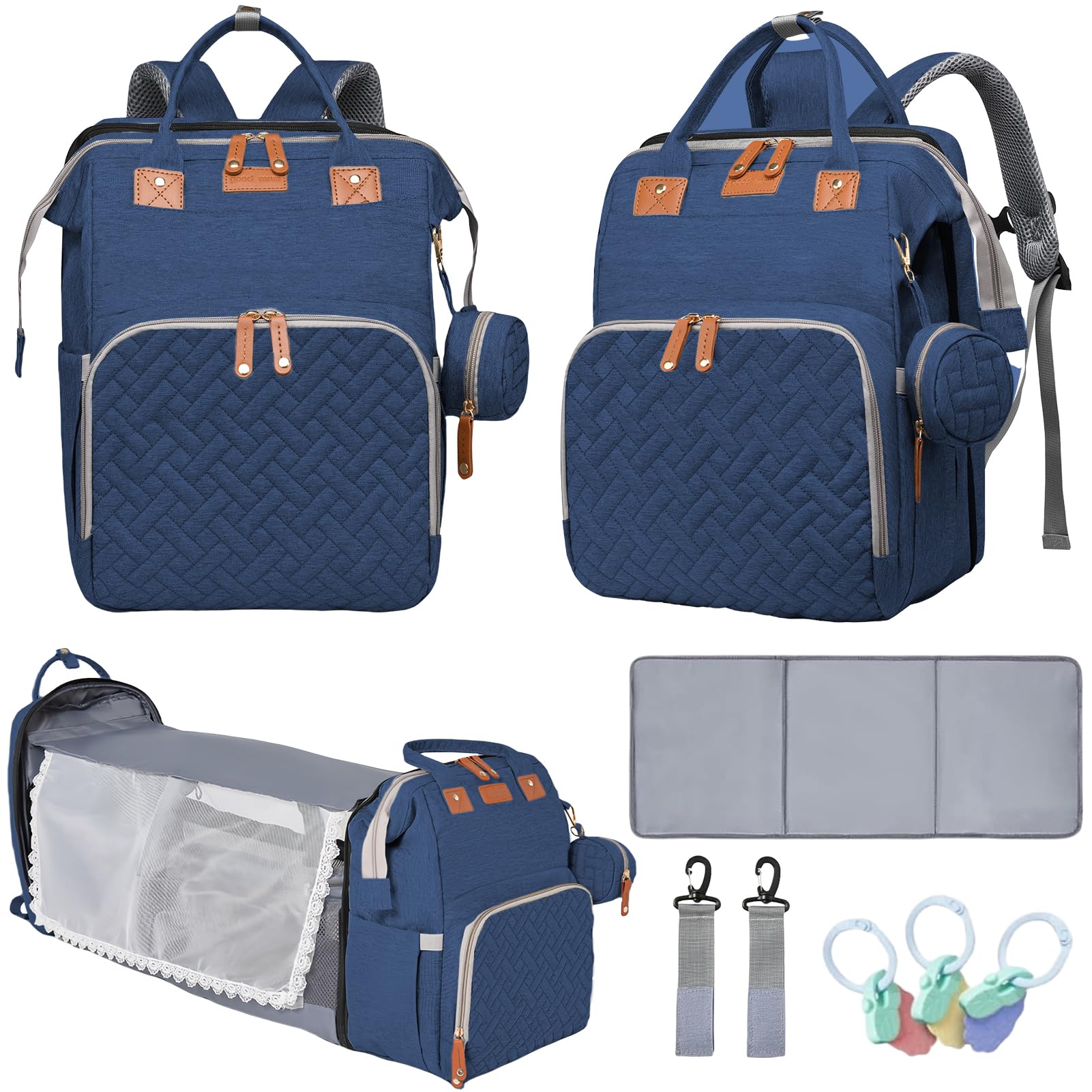 LHDYMXYN diaper bag with changing-station in blue for on-the-go changes.