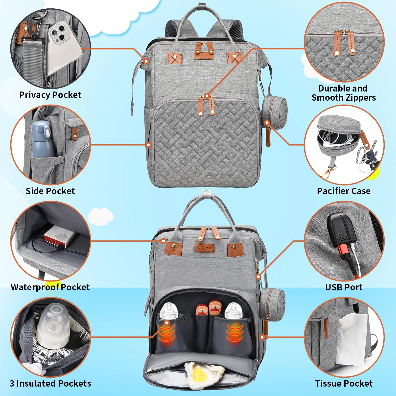 LHDYMXYN aluminum-foil front pocket keeps bottles warm during outings