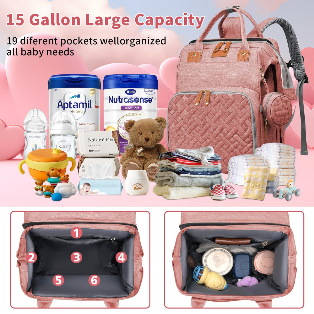 LHDYMXYN bag features versatile storage pockets for diapers, bottles, and clothes