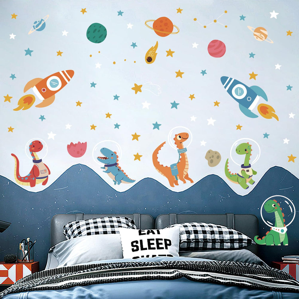 LHIUEM dinosaurs astronaut window decal for imaginative play and window décor.