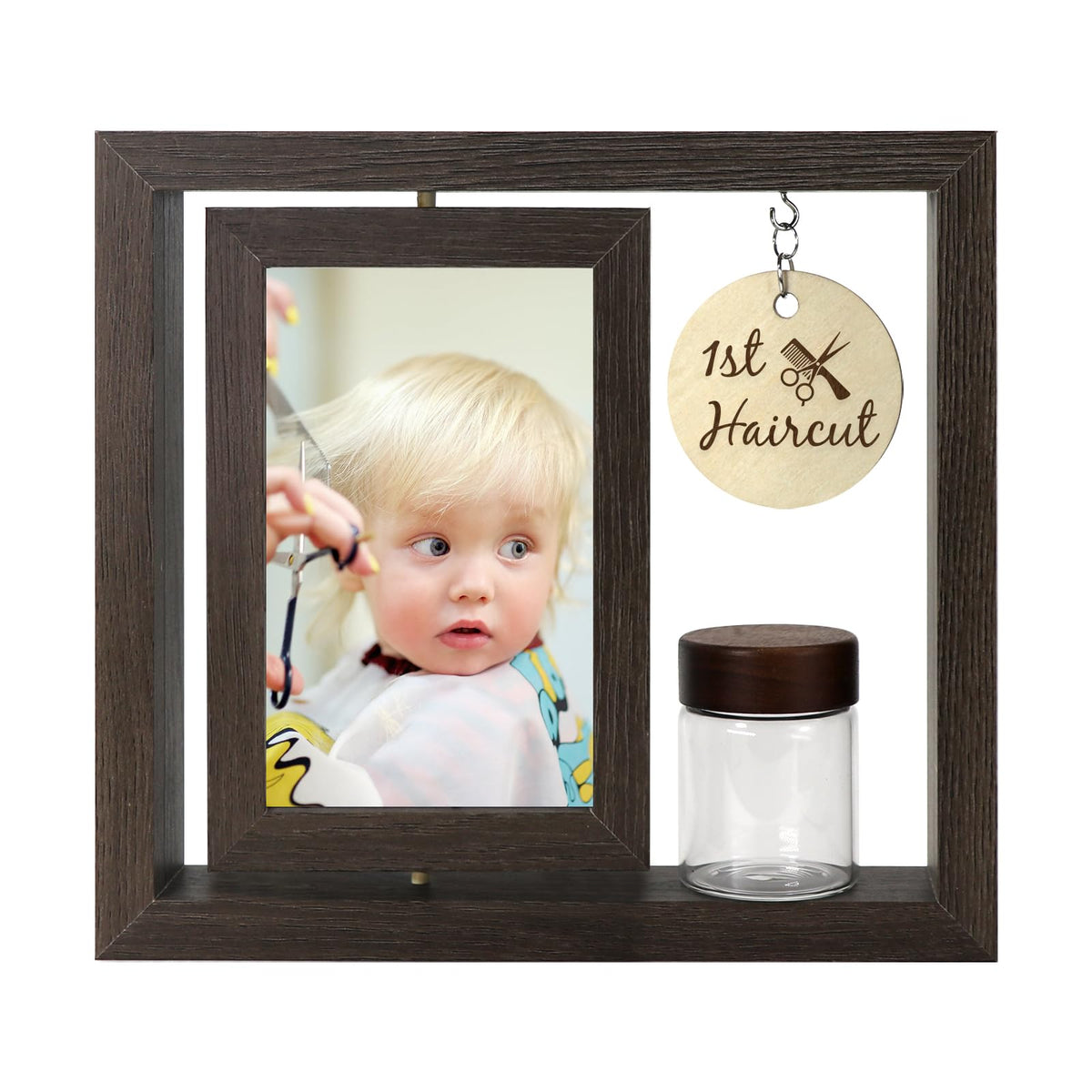 Liannan first haircut frame shows before and after moments for cherished memories
