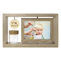 Liannan My First Haircut frame shows two 4x6 photos on a rotating display.