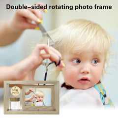 Liannan frame offers personalized engraving for name and haircut date.