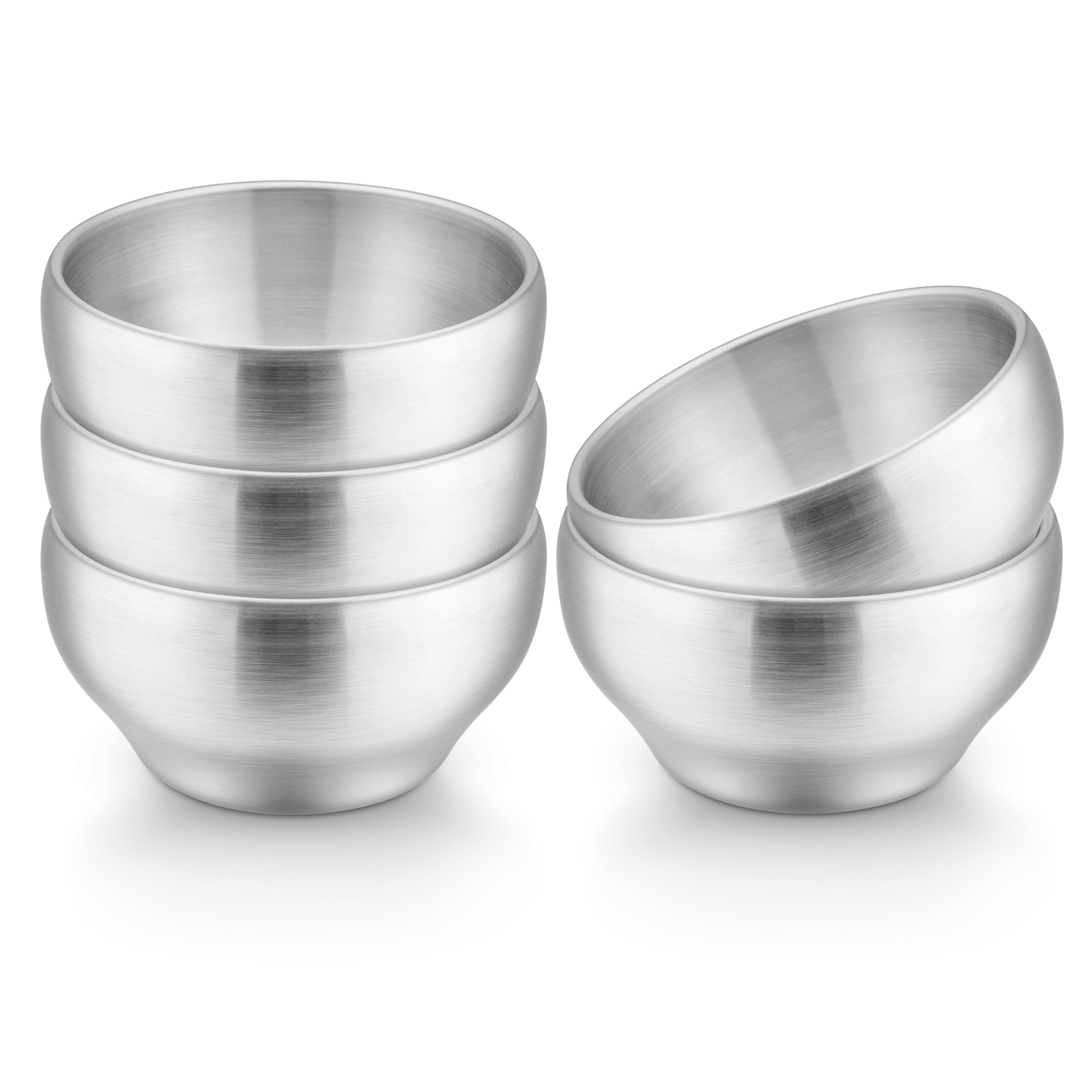 LIANYU 12-ounce stainless steel bowls set of 5 on display, perfect for family meals.