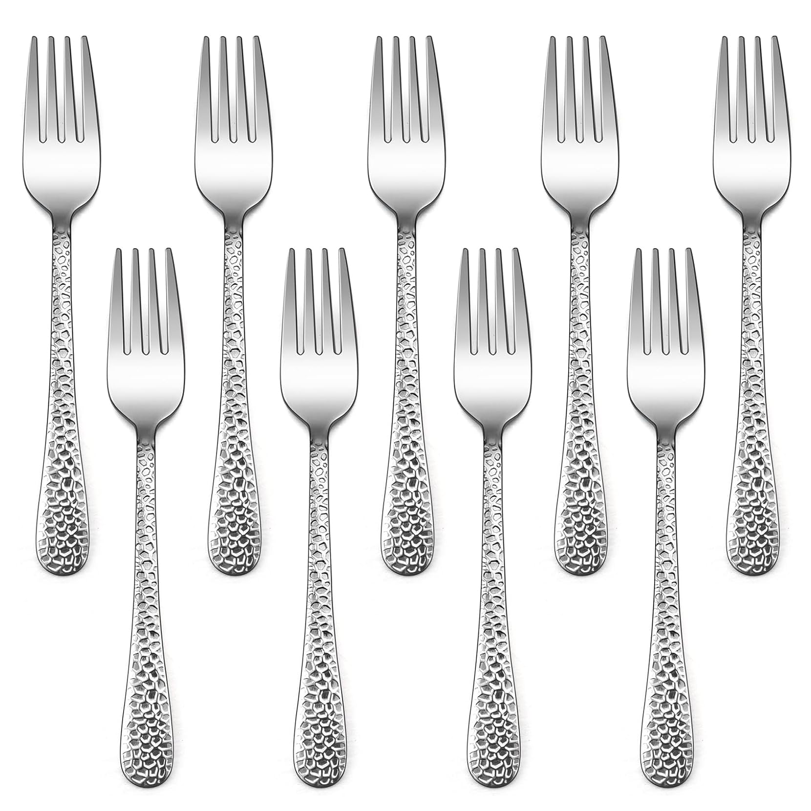 LIANYU 9-piece kids forks with hammered design for engaging meals.