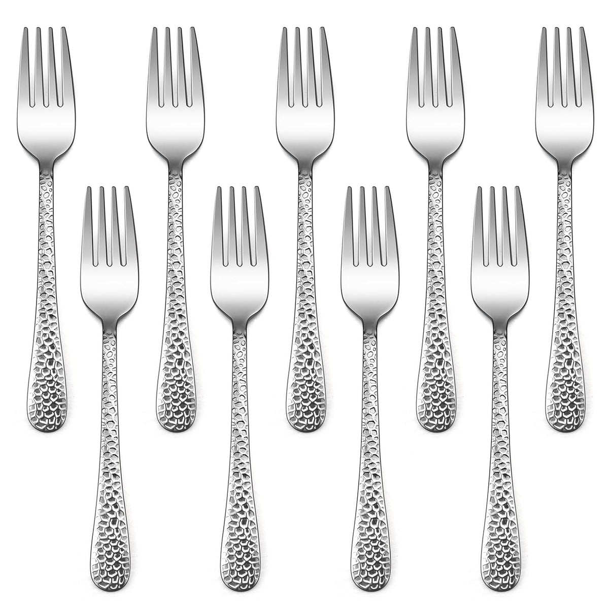 LIANYU 9-piece kids forks with hammered design for engaging meals.