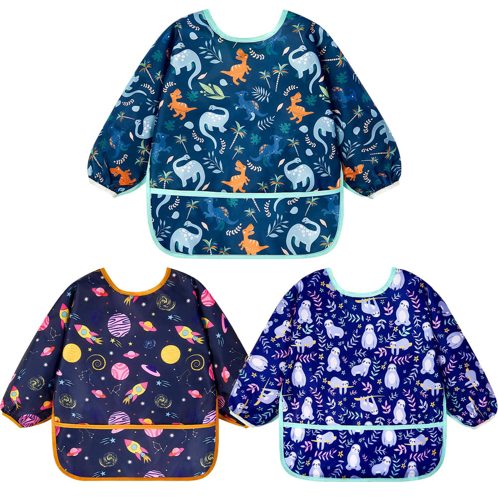 Lictin long-sleeve baby bibs set with waterproof protection during meals
