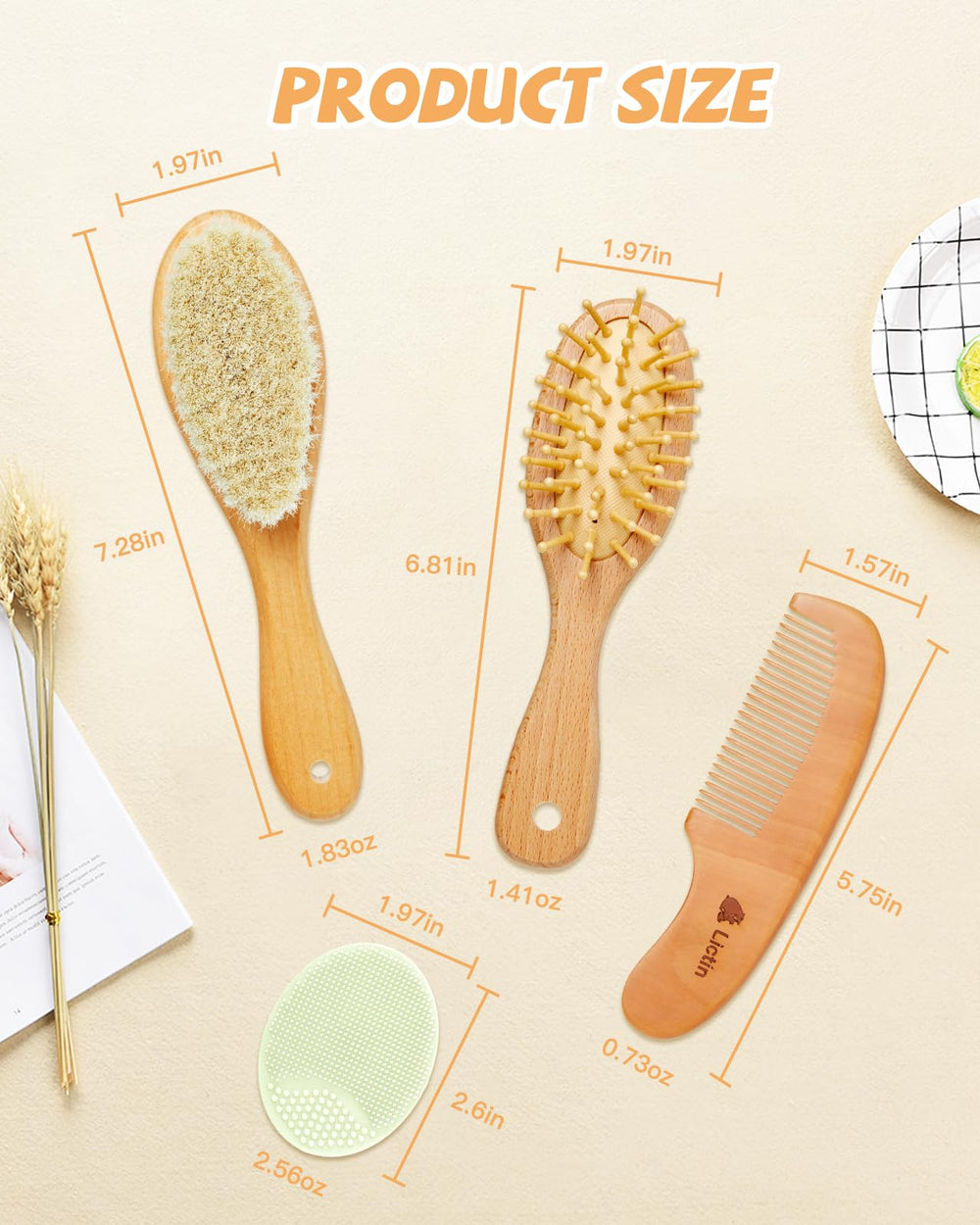 Lictin comb in natural goat hair for gentle detangling and oil distribution.