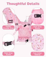 Lictin doll carrier in pink unicorn back carry for on-the-go play.